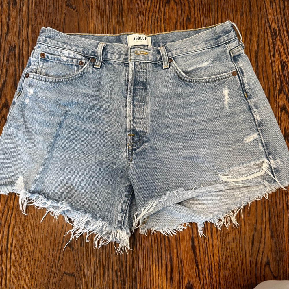 AGOLDE High Rise Distressed Denim Shorts